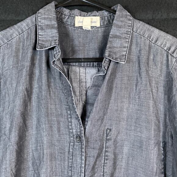 Cloth & Stone Anthropologie Womens Shirt Black Button Down High Low Small - Picture 2 of 14